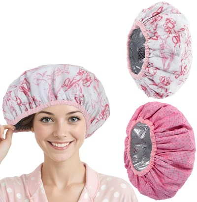 Dailygoods- Haarkap voor diepe conditionering - 2 stuks - Waterdichte dubbellaagse - Aluminiumfolie - Roze kleur - Geschikt voor haarbehandeling - Warmtekap