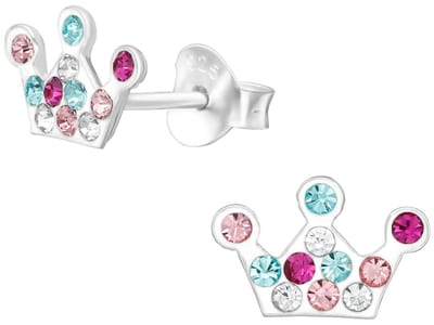 Joy|S - Zilveren kroon oorbellen - 9 x 6 mm - kristal multicolor