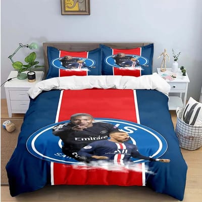 Ensemble de literie mode Football M-Mbappé Impression numérique Housse de couette Couette Lit Jeunes Enfants Fille Garçons Cadeau d'anniversaire AU Single(140*210cm)3pcs