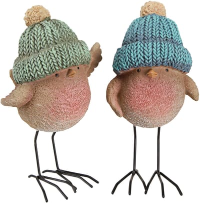 Decoratieve vogel met hoed winterdecoratie blauwgroen H18cm 2 stuks, 2