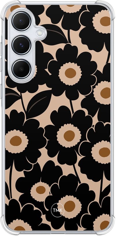 Shockproof hoesje geschikt voor Samsung Galaxy A55 - Bloom luxe - Schokbestendig - Verhoogde randen - TPU case - Extra Sterke Back Cover - Bloemen - Transparant, Zwart