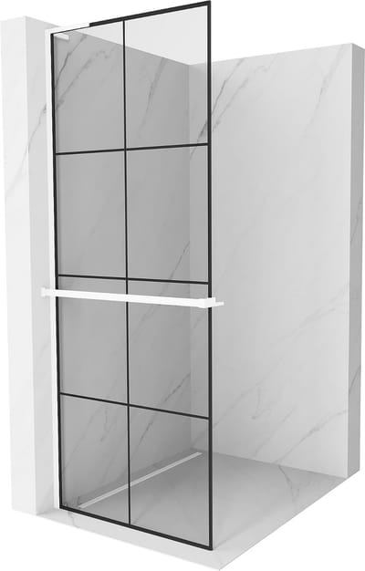 Mexen Kioto+ L douchescherm met plank Walk-in 70 x 200 , zwarte ruit, wit - 800-070-123-20-77