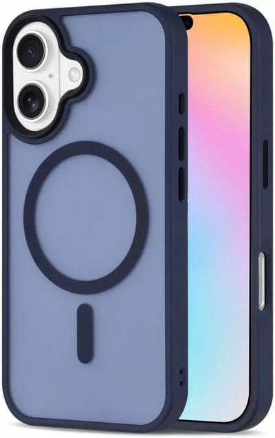 Hoesje Geschikt voor iPhone 16 - Compatibel met MagSafe - Matte Beschermhoes - Back Cover met Magneet - Donkerblauw