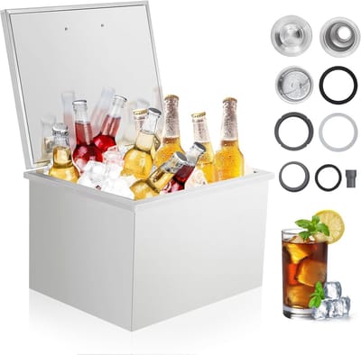 Inbouw IJsbak RVS - Koelbox voor Buitenkeuken & Bar - Met Scharnierdeksel en Afvoerset - Isoleert >24 Uur - 51 x 41 x 33 cm