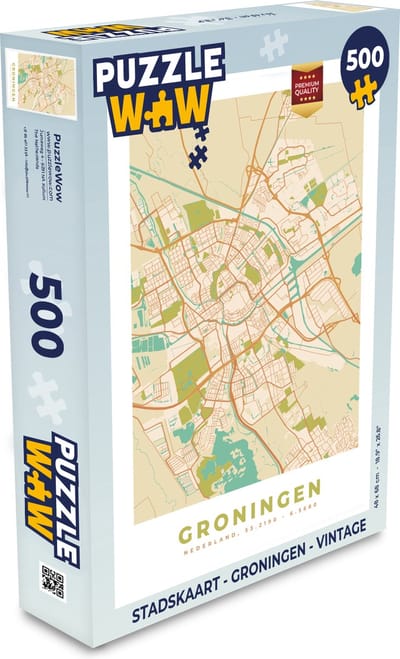Puzzel Stadskaart - Groningen - Vintage - Legpuzzel - Puzzel 500 stukjes - Plattegrond
