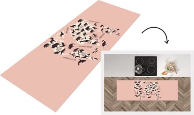 Keukenloper - Loper keuken - Wereldkaart - Dieren - Roze - 150x50 cm - Keukenloper vinyl