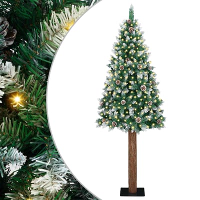 vidaXL - Slanke - Kerstboom - Groen - 180 - cm - PVC - en - massief - dennenhout