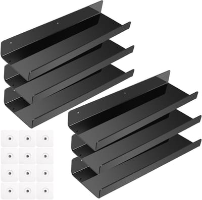 Zwarte Wandplank Set van 6 Stuks, 30 cm, Zonder Boren, Drijvende Planken voor Woonkamer, Kantoor, Keuken en Badkamer