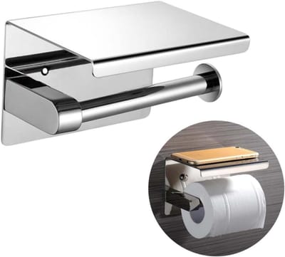 Toiletrolhouder - wc rolhouder- met planken - roestvrij staal - wandmontage - elegante badkamerrolhouder - wandgemonteerde toiletrolhouder - zelfklevende toiletrolhouder - met planken in chroom - geschikt voor badkamer en keuken
