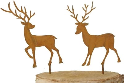 Decoratieve Herten Pluggen Set van 2 - Roestige Metalen Decoratie voor Herfst en Winter, Perfect voor Tuin en Huisdecoratie