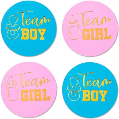 Gender Reveal - Sluitstickers Team boy/girl - 24 Stuks! - 4 cm - Geboorte Sticker - Sluitzegel - Babyshower - Baby nieuws - Zwangerschap - Luxe Sluitzegel - Geboortesticker - Cadeau - Roze - Blauw