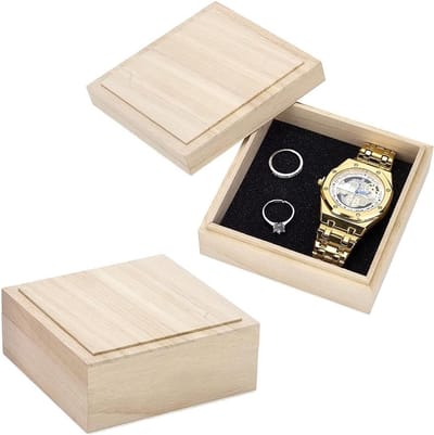2 Stuks Houten Opbergdozen met Spons 110x110x44mm Antiek Witte Vierkante Box met Deksel voor Sieradenopslag, Cadeauverpakking en Thuisorganisatie