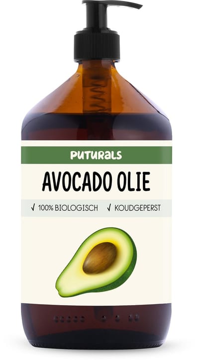 Puturals Avocado Olie 100% Biologisch - 1000ml - Koudgeperst en Puur - Avocado Olie voor Haar, Huid en Gezicht