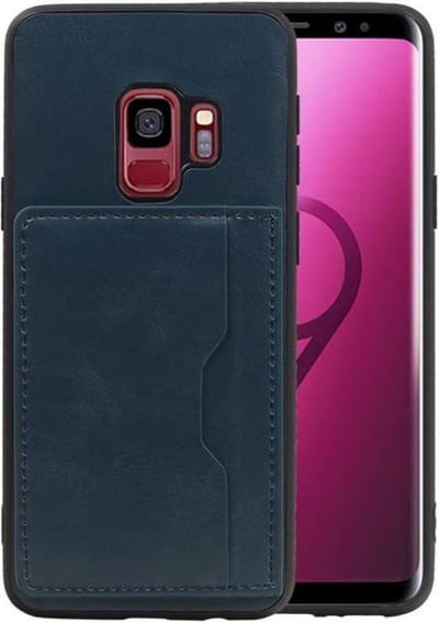 Navy Staand Back Cover 1 Pasje Hoesje voor Samsung Galaxy S9