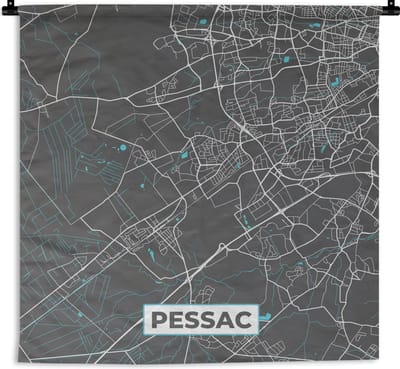 Wandkleed - Wanddoek - Pessac - Kaart - Plattegrond - Stadskaart - Frankrijk - 180x180 cm - Wandtapijt
