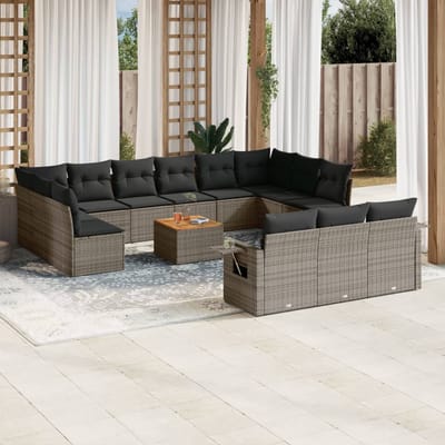 vidaXL - 14-delige - Loungeset - met - kussens - poly - rattan - grijs