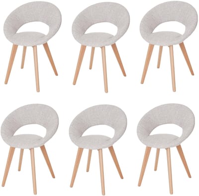 Set van 6 eetkamerstoelen Palermo III, keukenstoel, retro jaren 50 ontwerp ~ textiel, crème/grijs