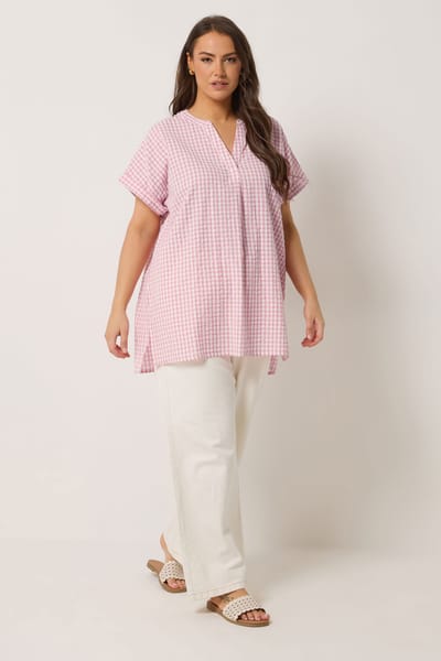 Yours Roze Geruit Overhemd Met Halve Knoopsluiting Size 42