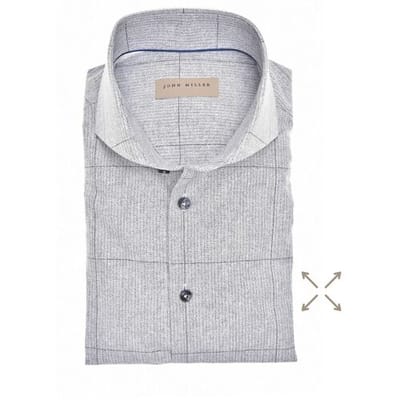 John Miller Overhemd Herringbone Large Check Cutaway Cotton Stretch Donker Blauw / male