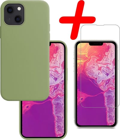 Hoesje Met Screenprotector - Geschikt voor Apple iPhone 13 Mini - Sterk & Shockproof - Back Cover - Siliconen Case - Telefoon Hoes - Groen
