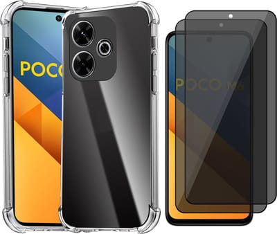 Hoesje geschikt voor Xiaomi Redmi 13 4G / Poco M6 4G - 2x Privacy Screenprotector Volledig Dekkend Glas - Shockproof Transparant