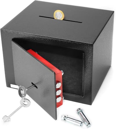 Allecto- Veilige Kluis - 3-baard sleutel - Hoogbeveiligde stalen constructie - Geschikt voor documenten - Zwart ® Safe Kluis 23 x 17 x 17 cm met gleuf - 3-baard sleutel meubelkluis - Hoogbeveiligde stalen constructie voor waardevolle spullen.