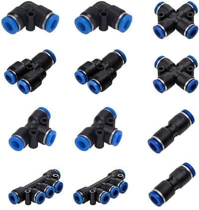 Dailygoods- Push Connector 12 Stuks - Luchtslang Fittingen - Pneumatische Aansluitingen - Kunststof/Messing - Goede Afdichting - Slijtvast en Duurzaam - Pneumatische Fitting