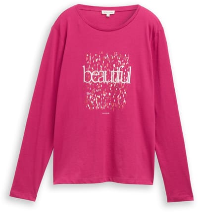 Tom Tailor - Shirt met lange mouwen en print - Maat XXL - cherry granita