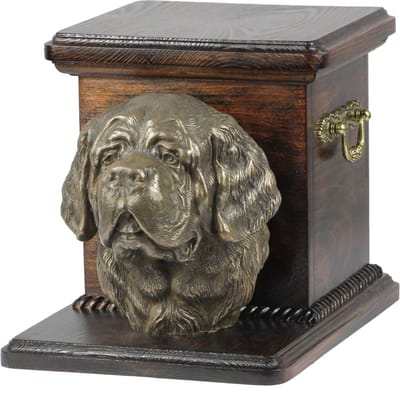 Elegante urn voor hondenas met beeldje van St. Bernard