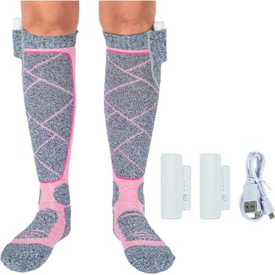 Elektrische sportsokken Elastische comfortabele warme outdoor sokken 3 standen Verstelbaar Ademend voor vissen Kamperen voor wandelen Skiën roze