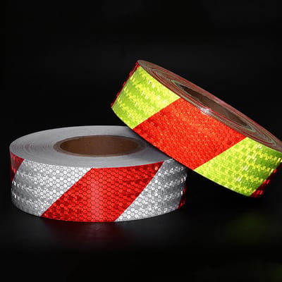 Glanzende reflecterende veiligheidswaarschuwingstape, zelfklevende keperstof bedrukte reflecterende tape voor auto Red & White