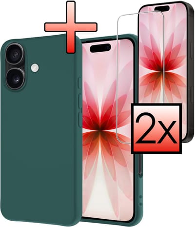 Hoesje - Met 2x Screenprotector - Geschikt voor Apple iPhone 17 - Sterk & Shockproof - Back Cover - Siliconen Case - Telefoon Hoes - Donkergroen