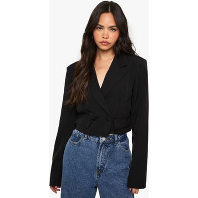 Dames Boohoo Basics Blazer met zakdetail in boxy, cropped stijl | Black | Maat: 8