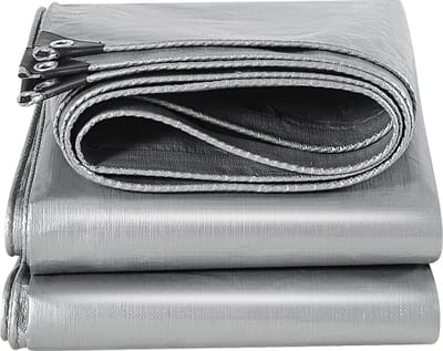 Afdekzeil met ringen - Beschermend zeildoek - Meervoudig gebruik - Waterdicht UV-gestabiliseerd - 3x7 meter - Zilver