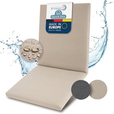 Comfortabele Zitkussen met Lage Rugleuning - 100% Waterproof, UV Bestendig en Antislip - Wasbare Tuinkussen 100x50cm Beige