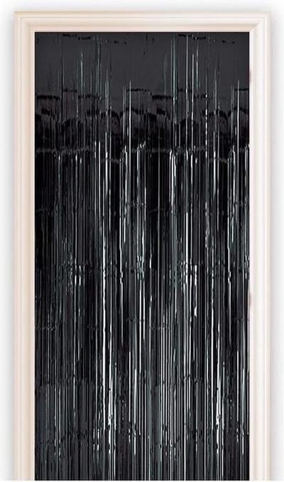 Set van 2x stuks zwart metallic folie party deurgordijn 100 x 250 cm - Halloween thema versiering