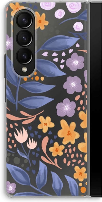 Case Company® - Hoesje geschikt voor Samsung Galaxy Z Fold4 hoesje - Flowers with blue leaves - Soft Cover Telefoonhoesje - Bescherming aan alle Kanten en Schermrand