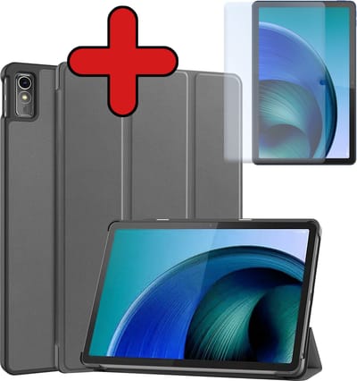Hoesje - Geschikt voor Lenovo Tab M10 5G - Met Screenprotector - Hardcover Book Case - Trifold Bookcase Hoes - Hard Cover - Tablethoes - Grijs