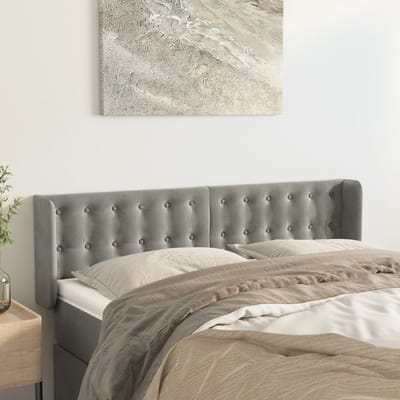vidaXL - Hoofdbord - met - randen - 147x16x78/88 - cm - fluweel - lichtgrijs