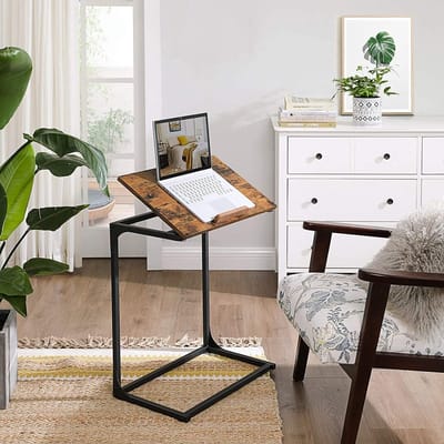 VASAGLE bijzettafel, laptoptafel met verstelbaar oppervlak, banktafel, bureau, slaapkamer, woonkamer, eenvoudige constructie, stalen frame, industriële stijl, vintage bruin-zwart LNT057B01