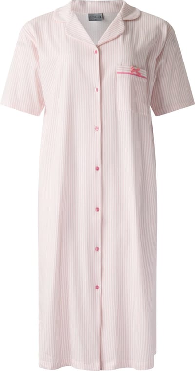 Lunatex - dames nachthemd 224198 met doorknoopsluiting - korte mouw - roze - maat M