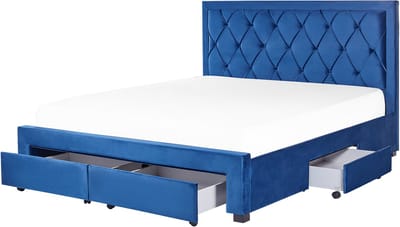 LIEVIN - Bed met opbergruimte - Marineblauw - 180 x 200 cm - Fluweel