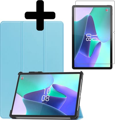 Hoes - Geschikt voor Lenovo Tab P11 Pro - Met Screenprotector - Trifold Bookcase - Hard Cover Case - Met Uitsparing Geschikt voor Lenovo Pen - Hardcover Book - Tablet Hoesje - Lichtblauw