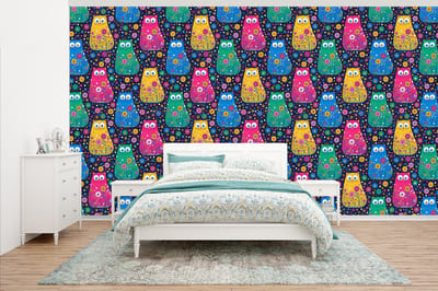 Behang - Fotobehang Kat - Regenboog - Bloemen - Breedte 500 cm x hoogte 280 cm