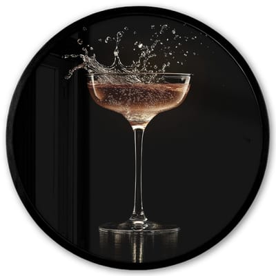 Poster in lijst Rond - Fotolijst 40x40 cm - Posters - Cocktail - Zwart - Spetters - Glas - Ronde posterlijst zwart - Decoratie - Wanddecoratie woonkamer - Muurdecoratie slaapkamer