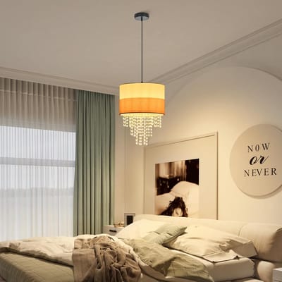 Glitzerlife - Hanglampen - 1-flammig - 1xE27 - Stof kap - Verstelbare hoogte - Ø32cm - Vintage - hanglamp eetkamer - hanglamp slaapkamer