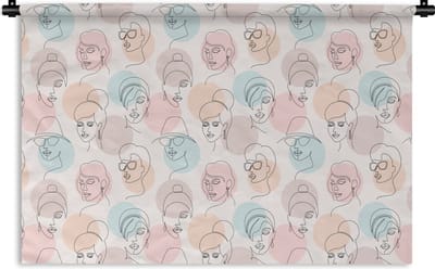 Wandkleed - Wanddoek - Vrouwen - Pastel - Line Art - Patronen - 180x120 cm - Wandtapijt
