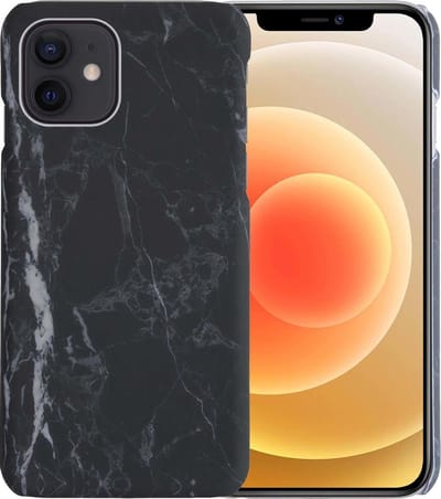 Hoesje Geschikt voor iPhone 12 Hoesje Marmer Case Hard Cover - Hoes Geschikt voor iPhone 12 Case Marmer Hoesje Backcover - Zwart