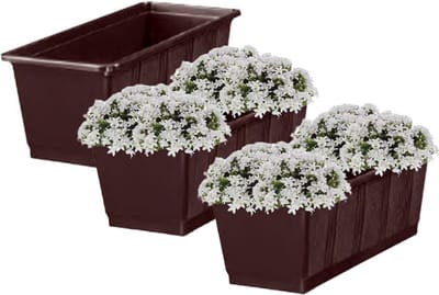 Geli Plantenbak kunststof - 3x - bruin - 60 x 17,5 x 14,5 cm - Bloembakken/plantenbakken voor binnen/buiten