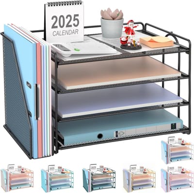 4-Laags Bureau Organizer met Tijdschriftenhouder - Documentenbak voor A4 Papier en Kantoorartikelen